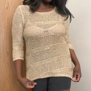 INC International Concepts Crochet Sequined Sweater